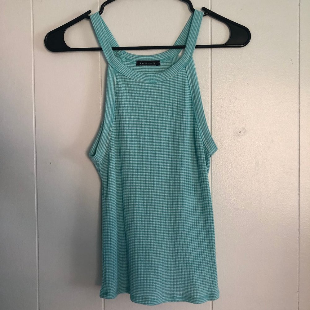 Blue, knit, crop top, stretchy